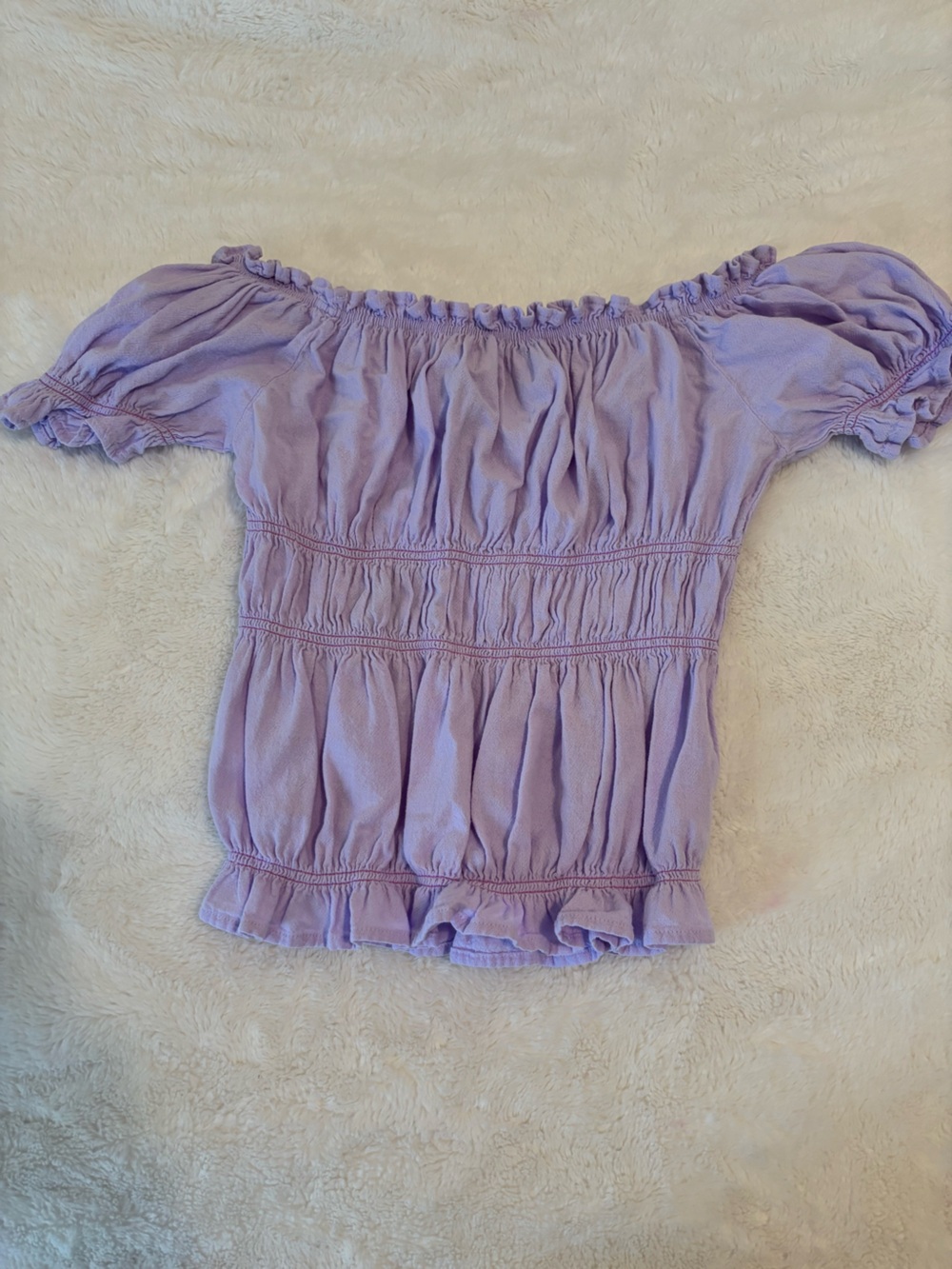 Lavender Off-Shoulder Smocked Waist Women's Top